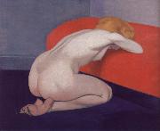Felix Vallotton Nude Kneeling against a red sofa oil on canvas